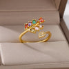 Adjustable 18K Gold Plated Ring with multicoloured zirconia flower