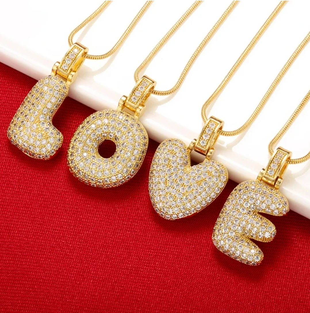 18K Gold Plated Initials Necklace with Shiny Rhinestones