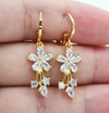 18 Karat Gold Plated hoop earrings with white crystal daisies