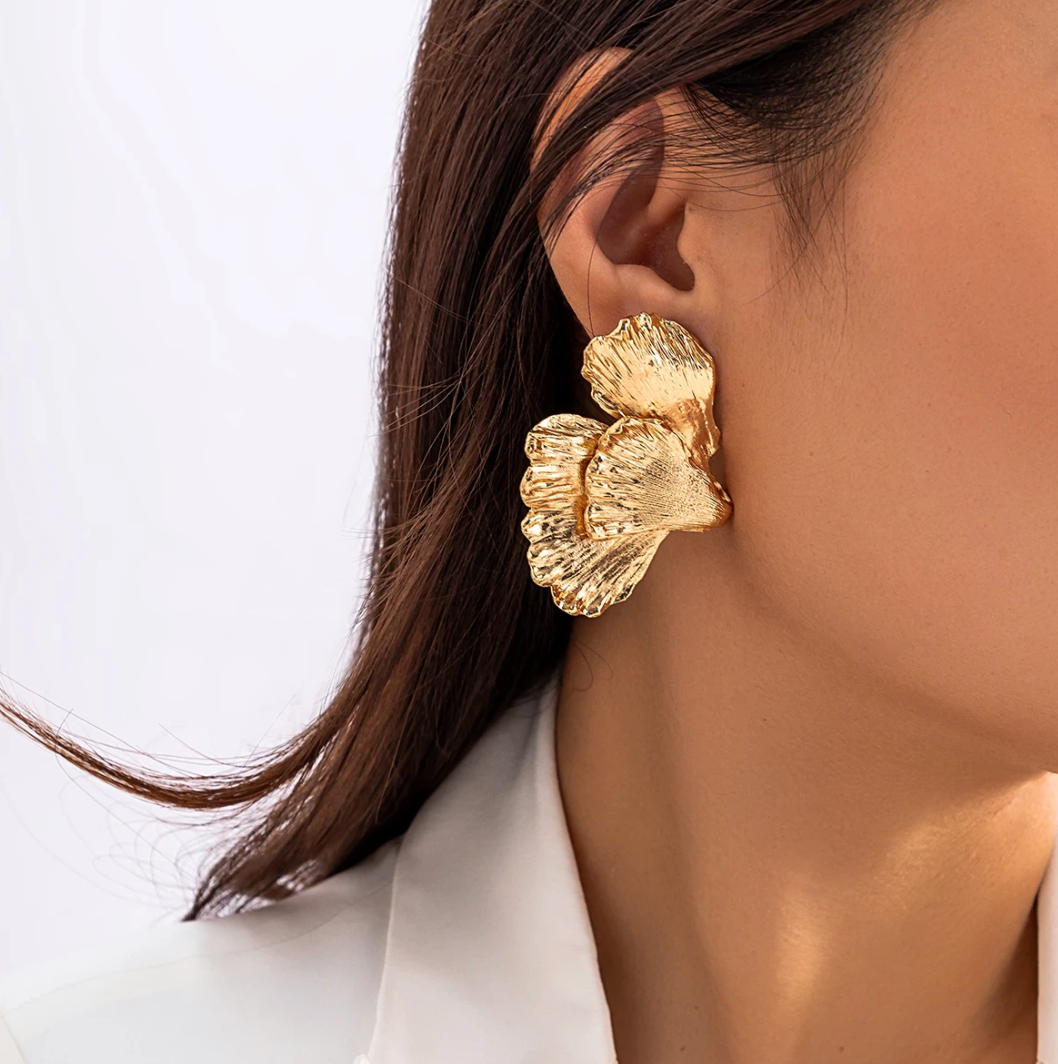 Gingko Biloba half leaf large 18 Karat Gold Plated earrings