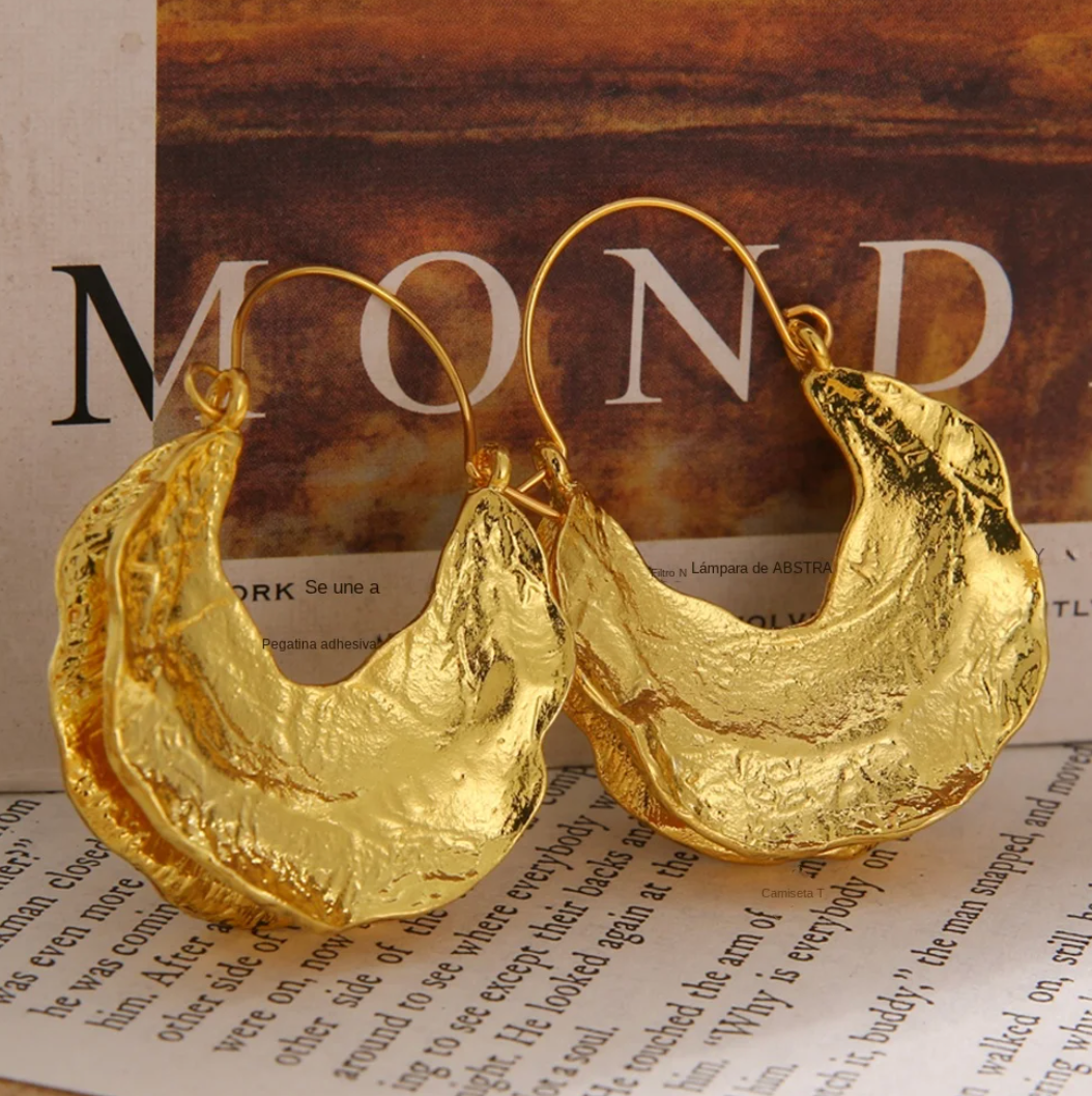 Large 18 Karat Gold Plated half pumpkin hoop earrings