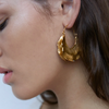 Large 18 Karat Gold Plated half pumpkin hoop earrings