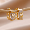 18 Karat thick Gold Plated hoop earrings with heart and zircons