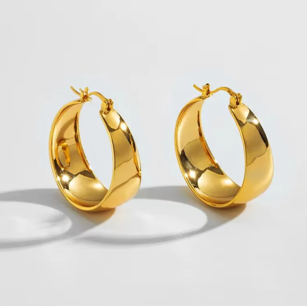 Chunky 18 Karat Gold Plated hoop evening earrings