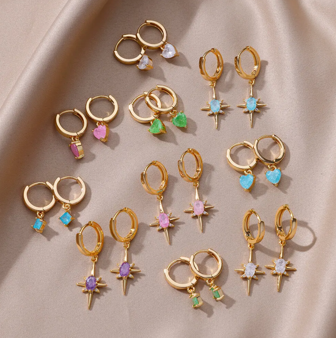 18 Karat Gold Plated hoop earrings with turquoise polar star pendants