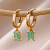 Small 18 Karat Gold Plated hoop earrings with small rectangle green quartz pendant