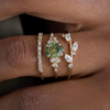 18 Karat Gold Plated triple ring with leaves and jade