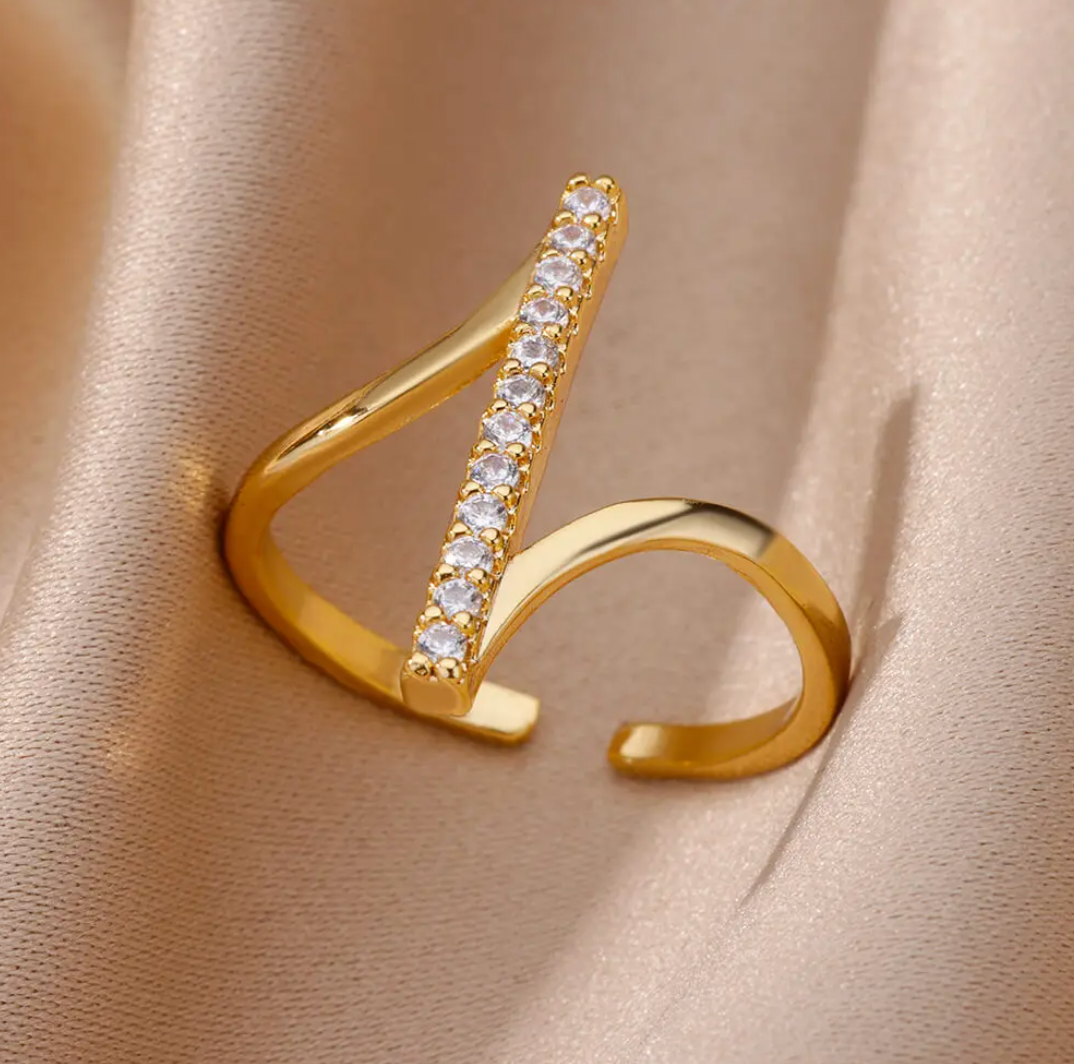 18 Karat Gold Plated Life Line Ring with Zirconias