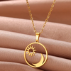 18 Karat Gold Plated Sun and Moon in a Circle Necklace