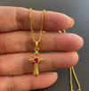 18 Karat Gold Plated necklace with cross and pink rhinestone