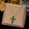 18 Karat Gold Plated necklace with green crystal cross