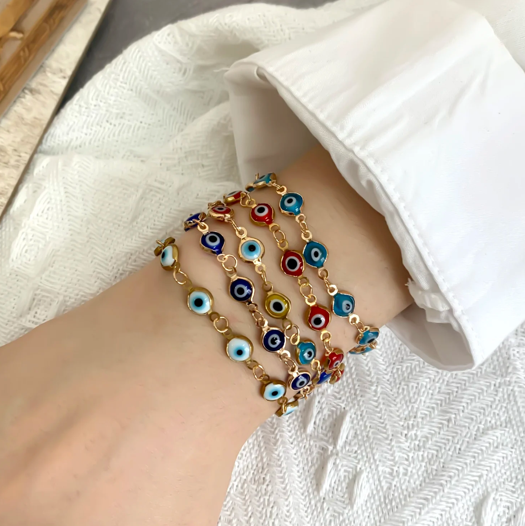 Blue 18 Karat Gold Plated bracelet against the evil eye