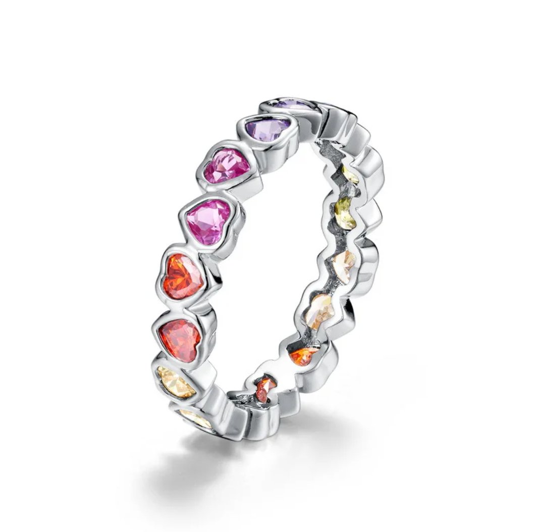 Mini multicolor hearts ring in sterling silver 925