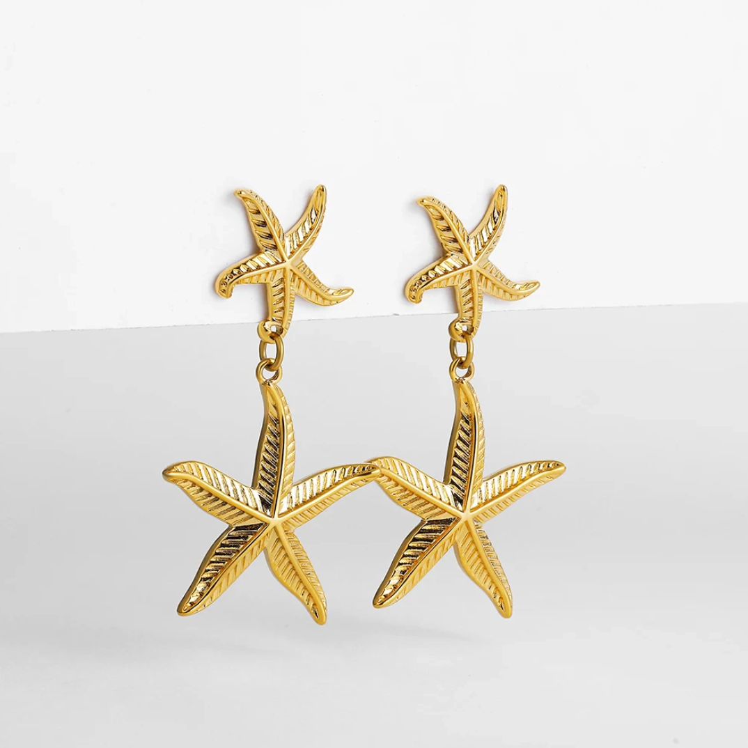 18K Gold plated long starfish earrings