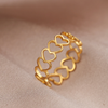 18K Gold plated Adjustable ring with hearts in circumference