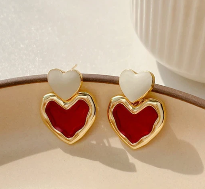 18K gold plated enameled heart button earrings