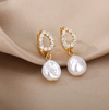 18K gold plated pearl earrings with circles and zircons