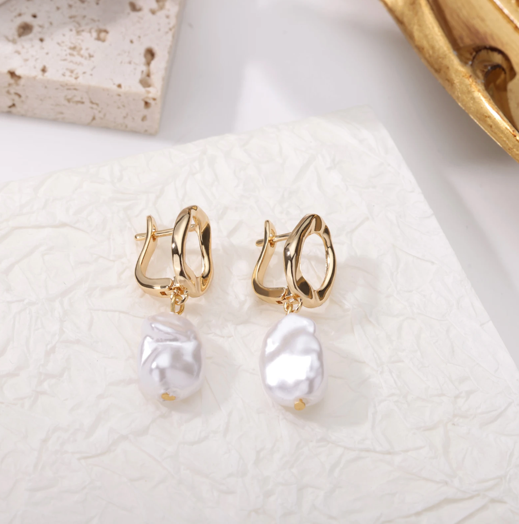 18K gold plated circle pearl earrings