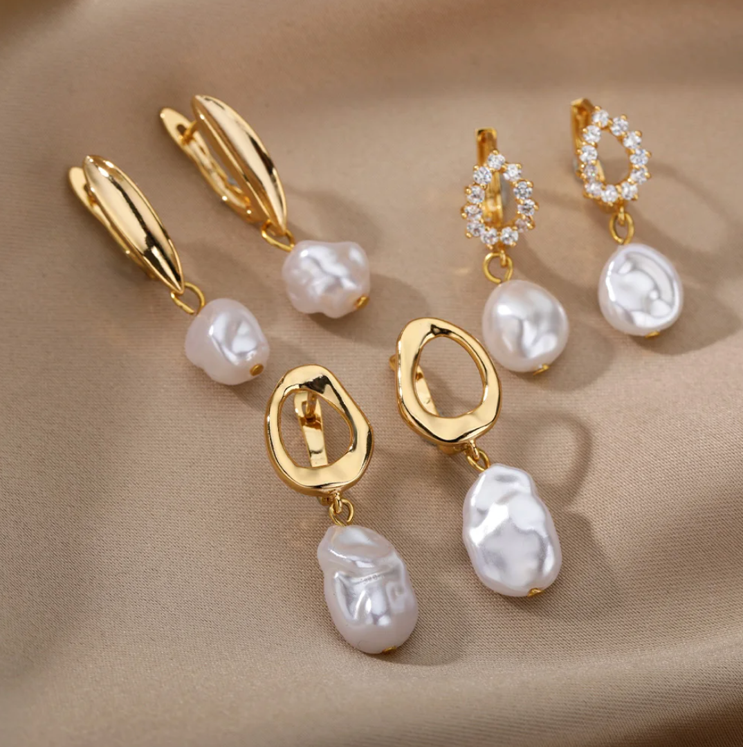 18K gold plated circle pearl earrings