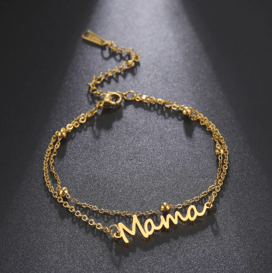 18K gold plated double "mama" bracelet with fine beads