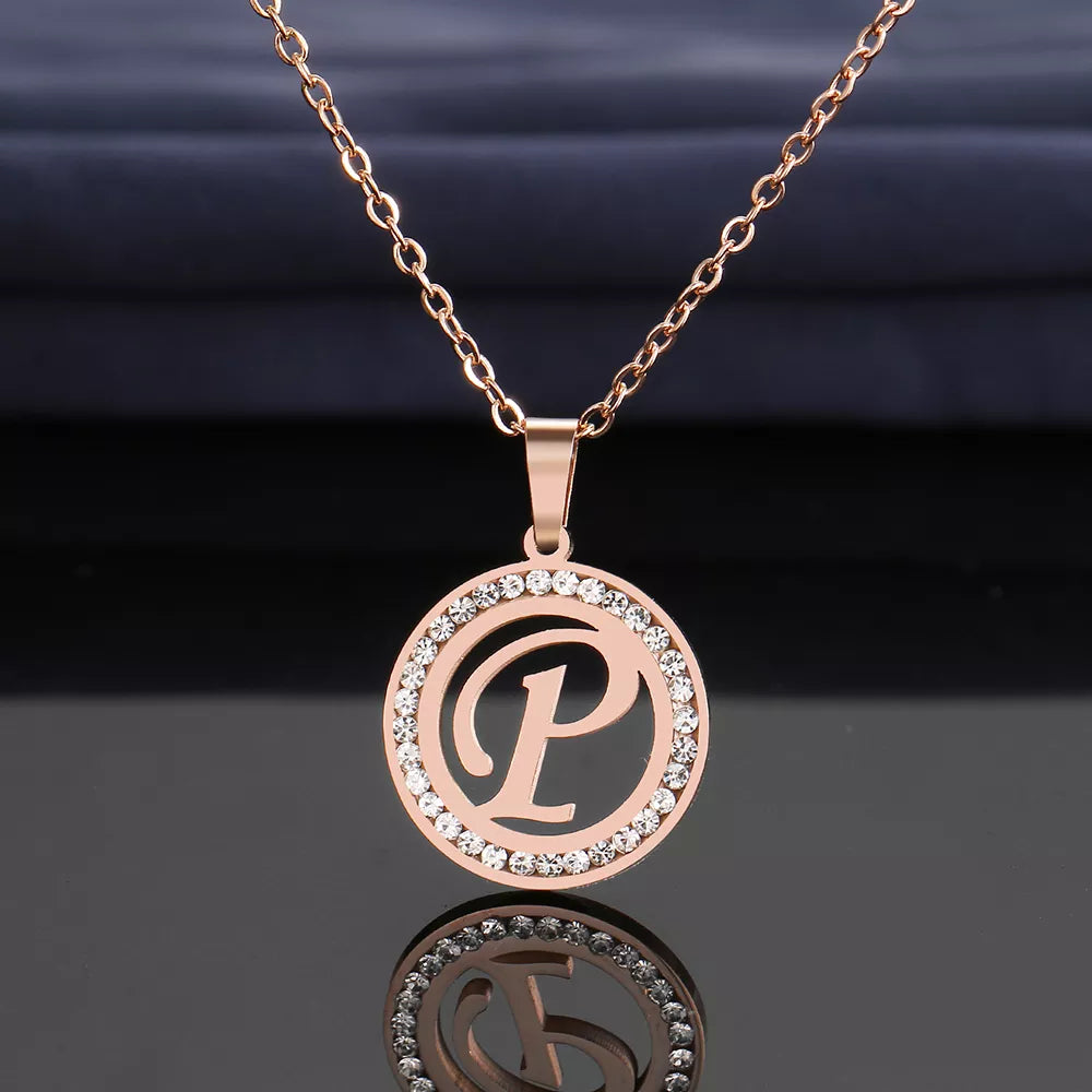 18K Gold/Rose Plated and 925 Silver Crystal Rhinestone Initials Letter Necklaces