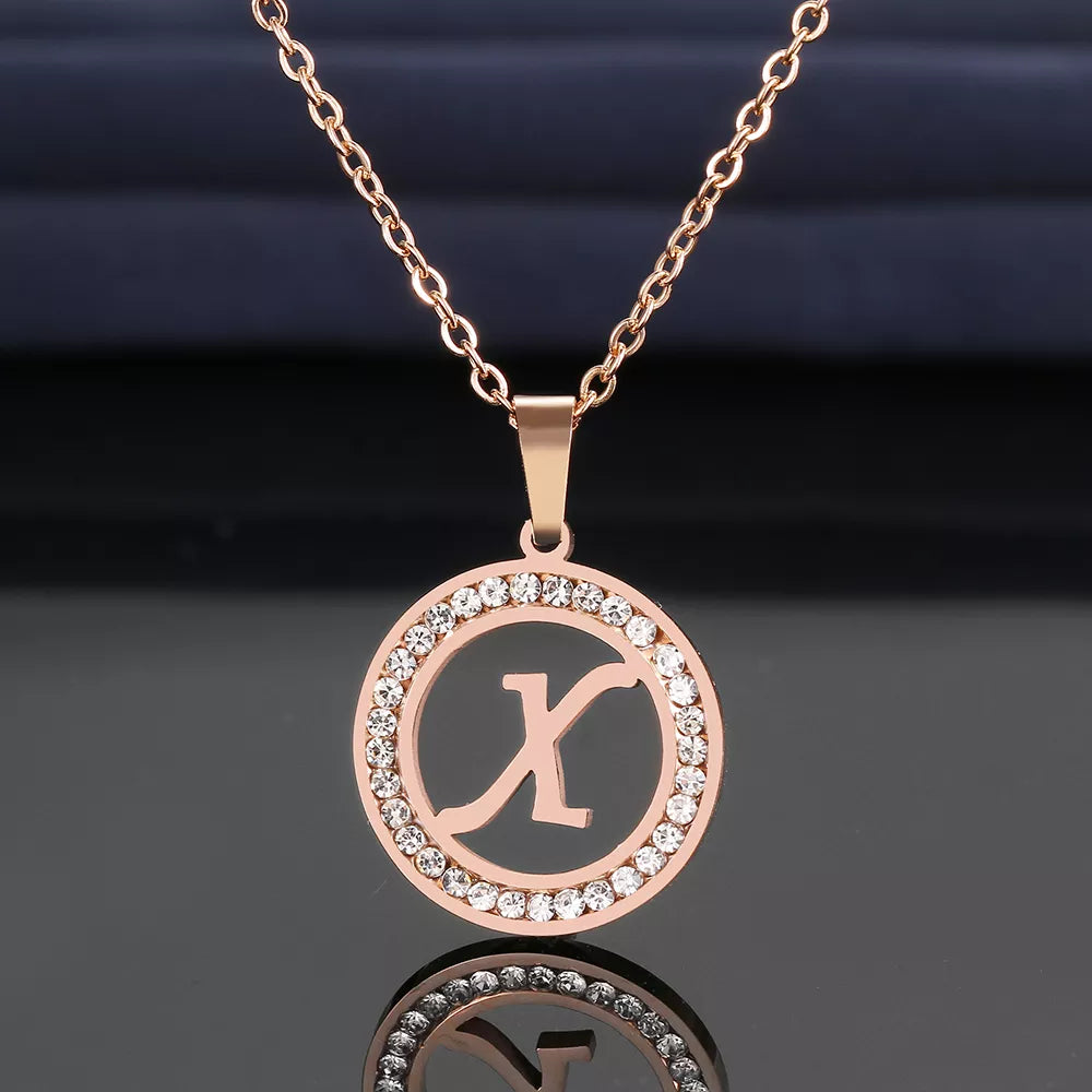 18K Gold/Rose Plated and 925 Silver Crystal Rhinestone Initials Letter Necklaces