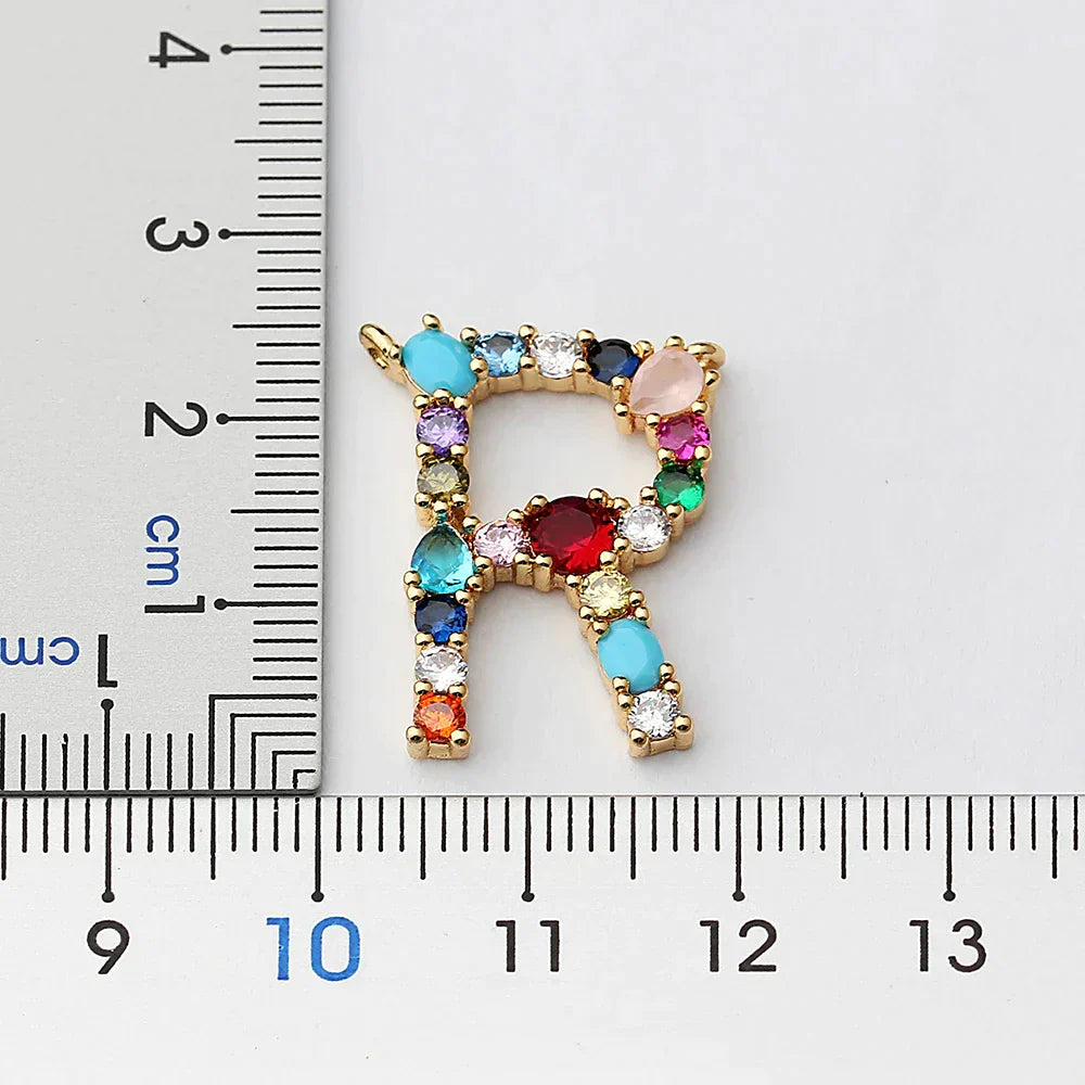 18K Gold Plated Precious Colorful Stones Initial Letter Necklace