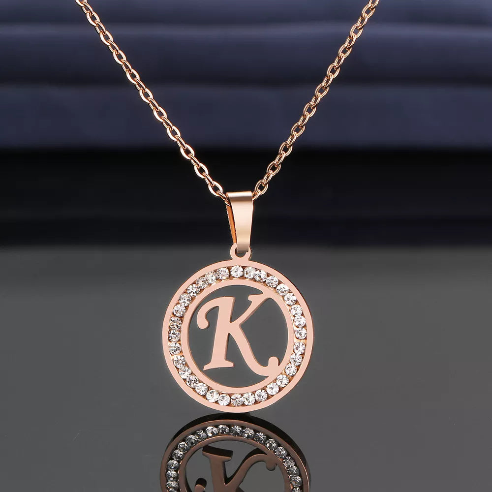 18K Gold/Rose Plated and 925 Silver Crystal Rhinestone Initials Letter Necklaces