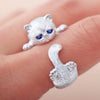 Handmade 925 Sterling Silver cat ring with blue cubic zirconia