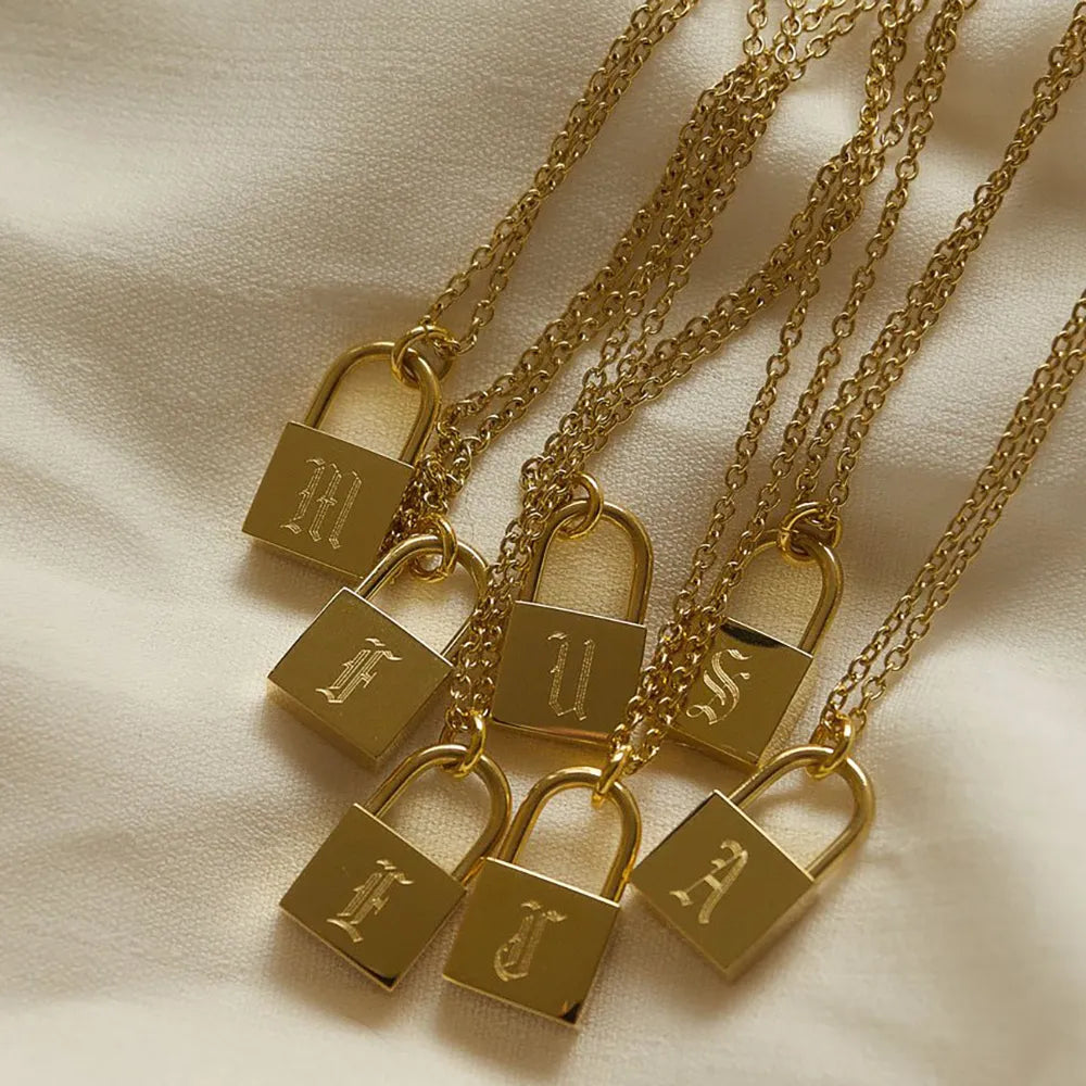 18K Gold Plated Padlock Initials Necklace