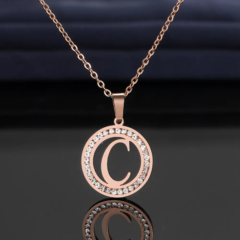 18K Gold/Rose Plated and 925 Silver Crystal Rhinestone Initials Letter Necklaces