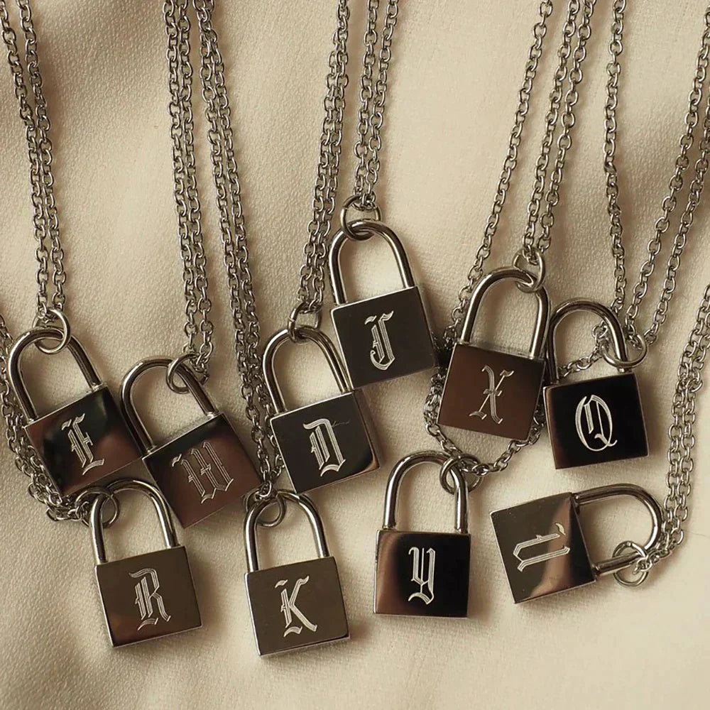 18K Gold Plated Padlock Initials Modern Necklace