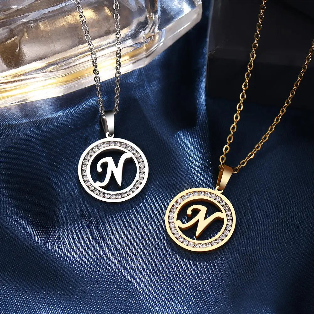 18K Gold/Rose Plated and 925 Silver Crystal Rhinestone Initials Letter Necklaces