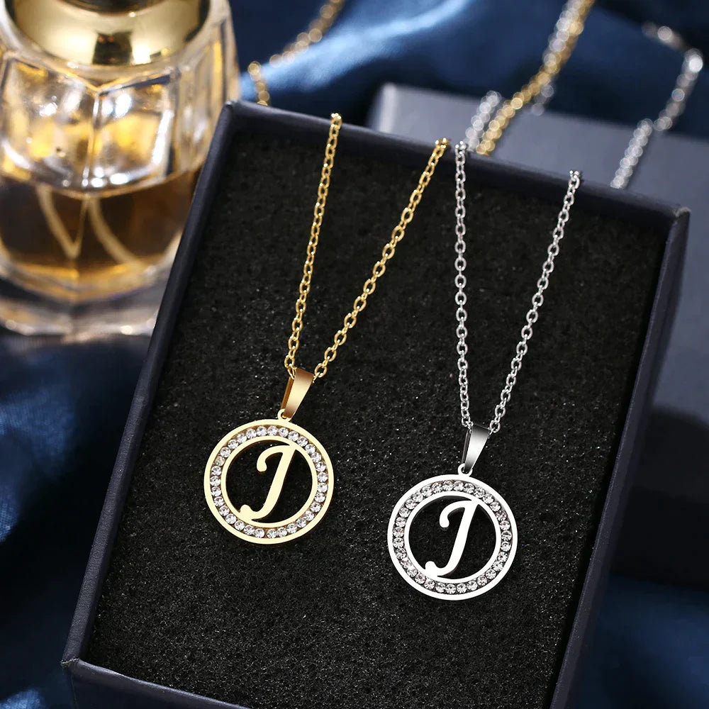 18K Gold/Rose Plated and 925 Silver Crystal Rhinestone Initials Letter Necklaces