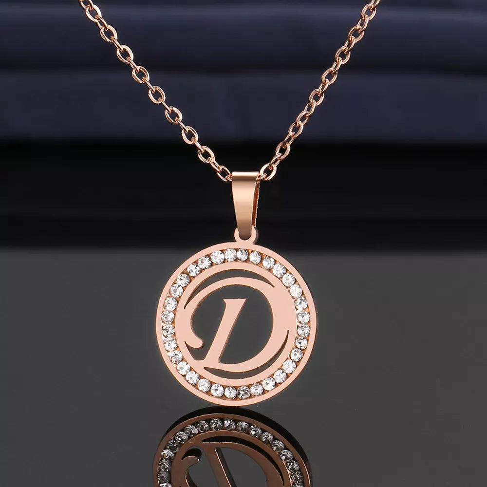 18K Gold/Rose Plated and 925 Silver Crystal Rhinestone Initials Letter Necklaces