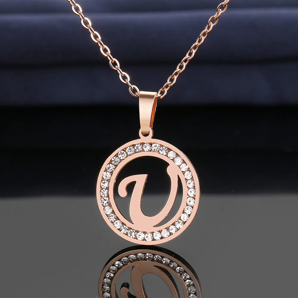 18K Gold/Rose Plated and 925 Silver Crystal Rhinestone Initials Letter Necklaces