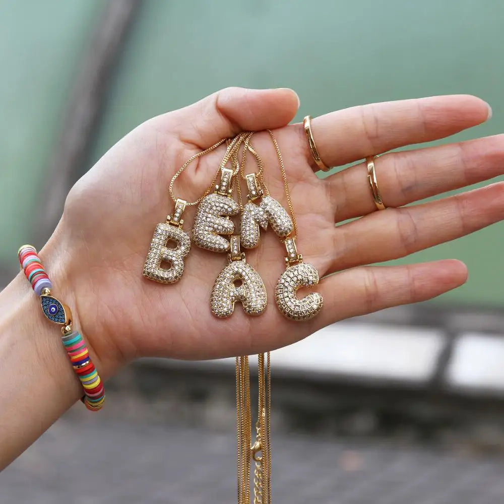 18K Gold Plated Initials Necklace with Rhinestones