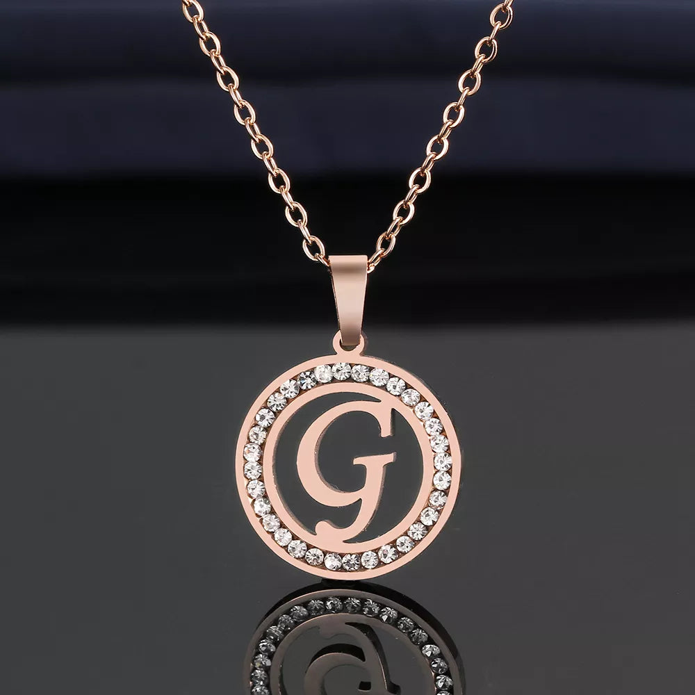 18K Gold/Rose Plated and 925 Silver Crystal Rhinestone Initials Letter Necklaces