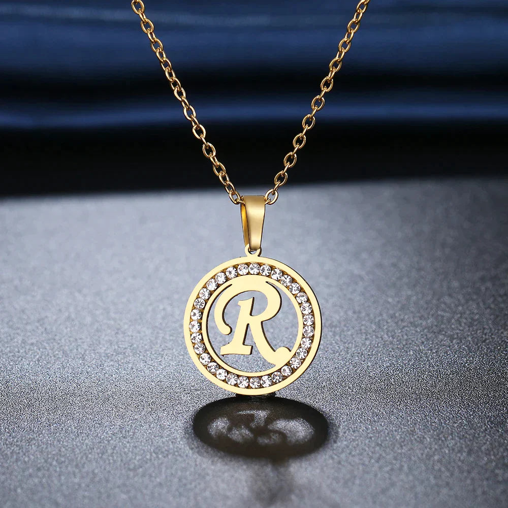 18K Gold/Rose Plated and 925 Silver Crystal Rhinestone Initials Letter Necklaces