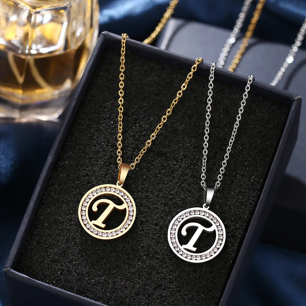 18K Gold/Rose Plated and 925 Silver Crystal Rhinestone Initials Letter Necklaces