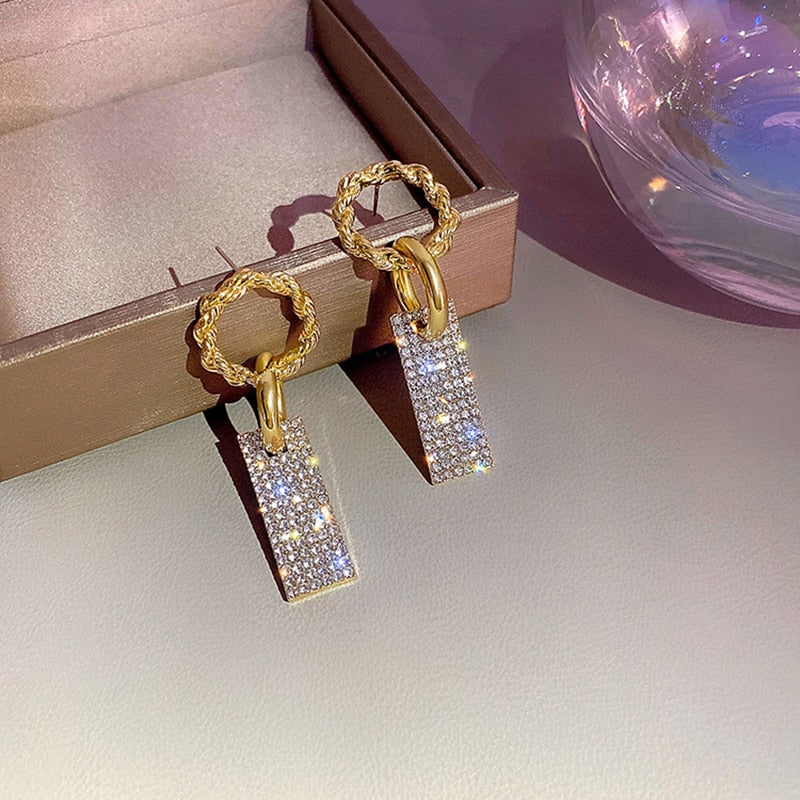 18K Gold Plated Diamond Stud Elegant Earrings