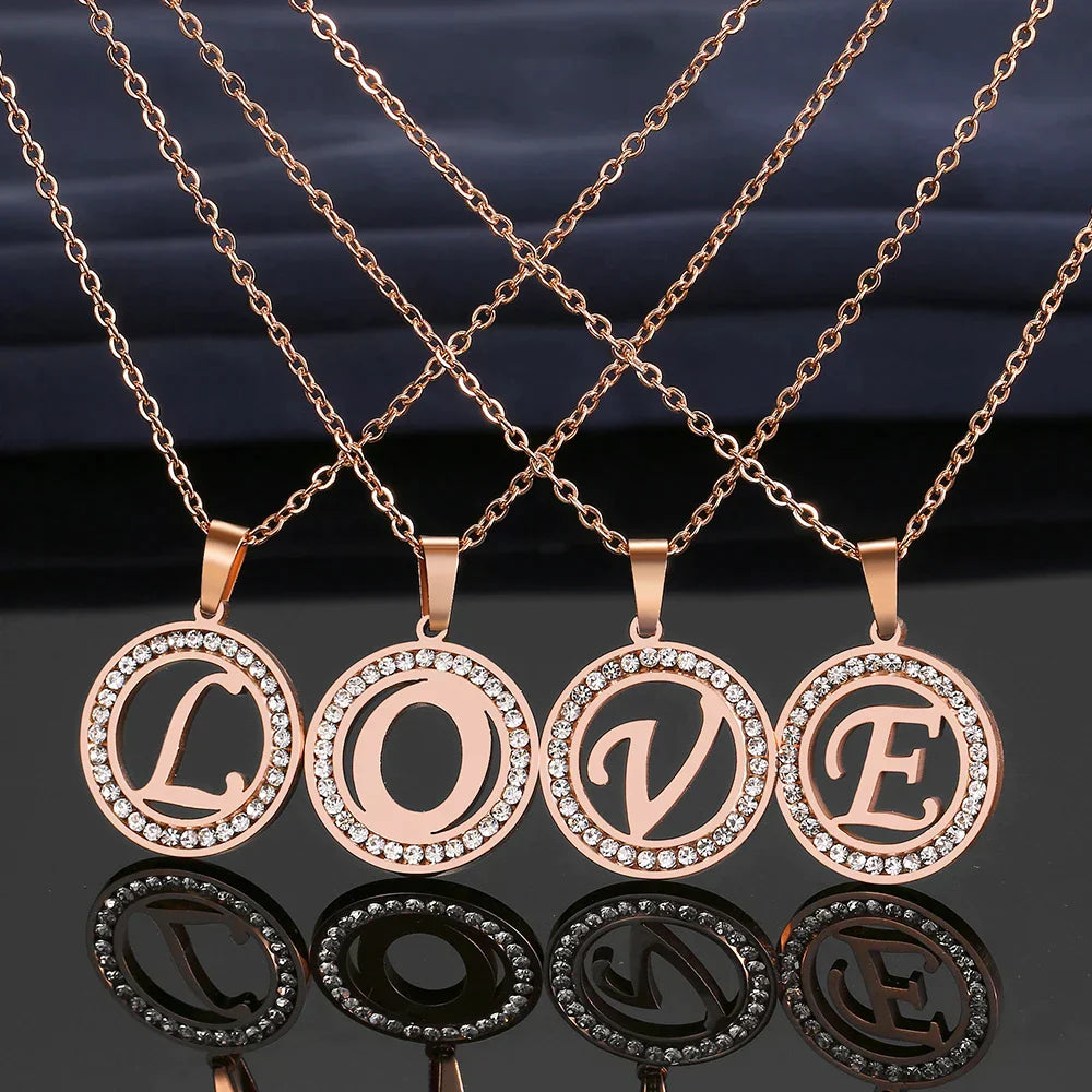 18K Gold/Rose Plated and 925 Silver Crystal Rhinestone Initials Letter Necklaces