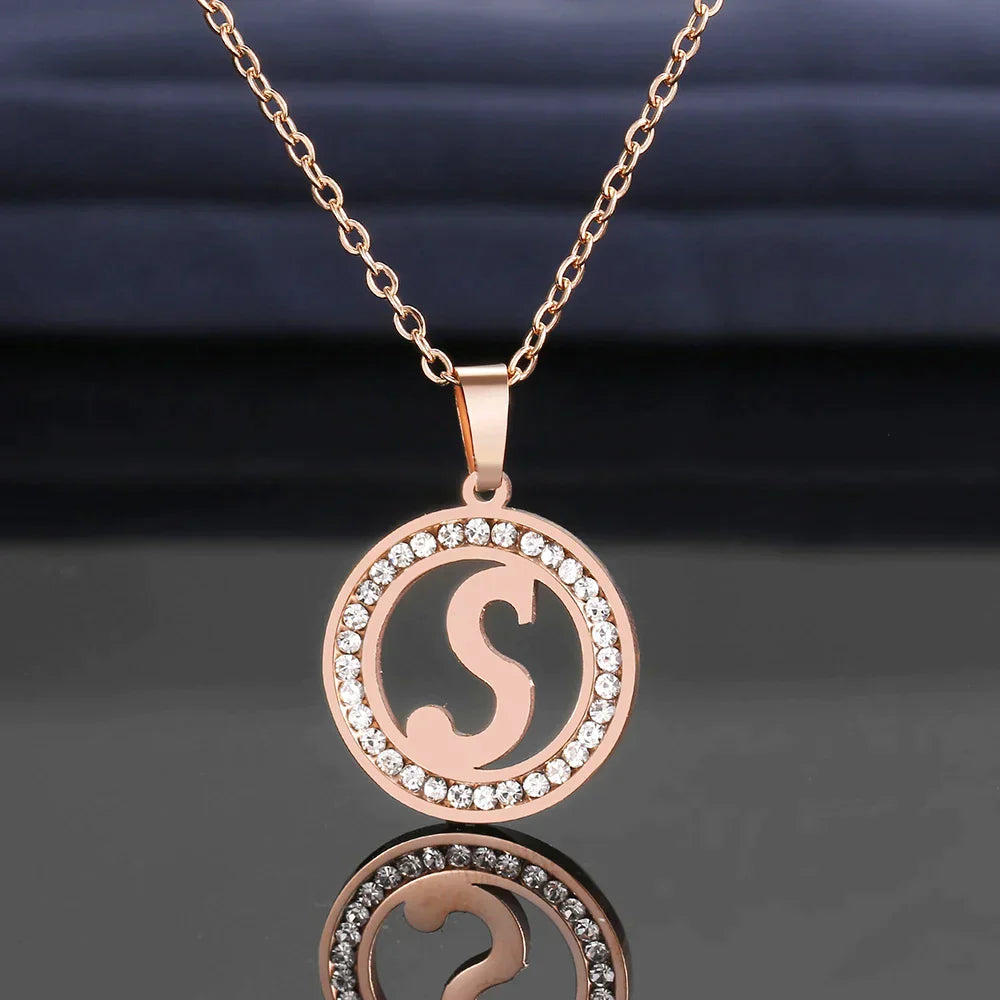 18K Gold/Rose Plated and 925 Silver Crystal Rhinestone Initials Letter Necklaces