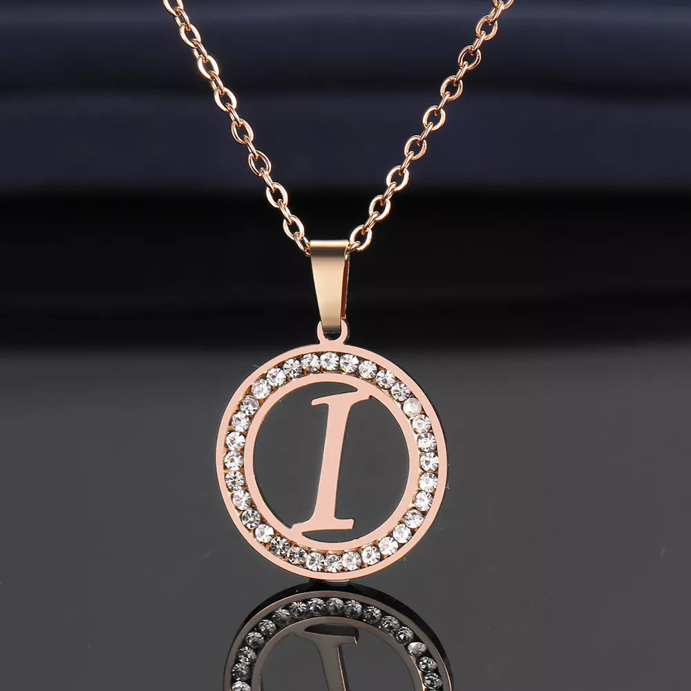 18K Gold/Rose Plated and 925 Silver Crystal Rhinestone Initials Letter Necklaces