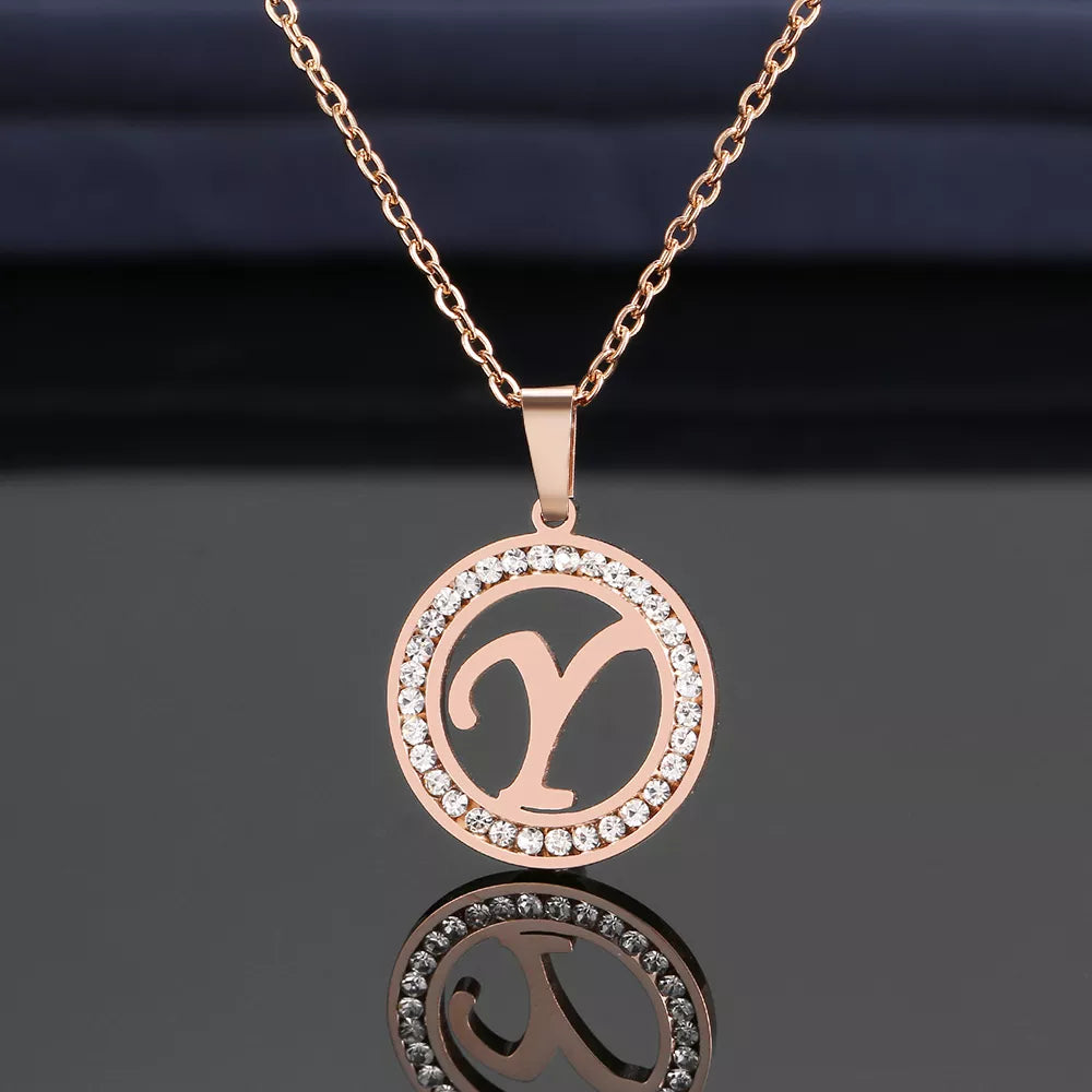 18K Gold/Rose Plated and 925 Silver Crystal Rhinestone Initials Letter Necklaces