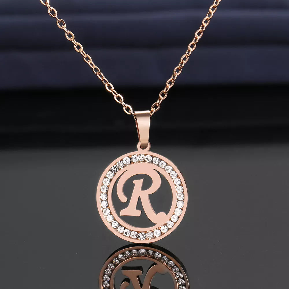 18K Gold/Rose Plated and 925 Silver Crystal Rhinestone Initials Letter Necklaces