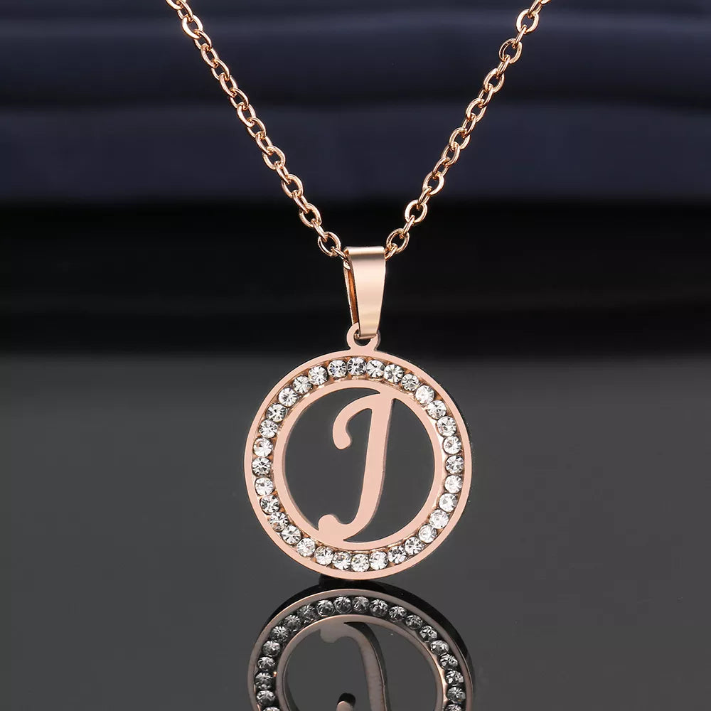 18K Gold/Rose Plated and 925 Silver Crystal Rhinestone Initials Letter Necklaces