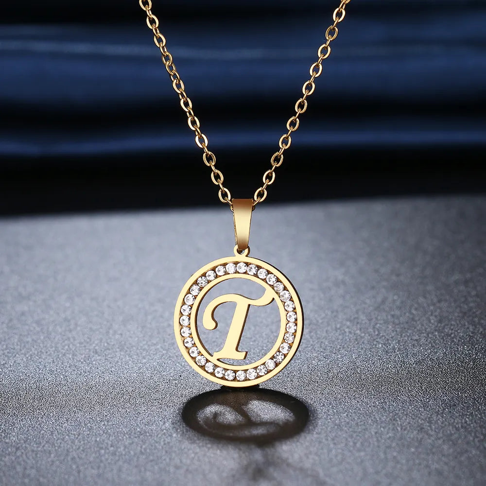 18K Gold/Rose Plated and 925 Silver Crystal Rhinestone Initials Letter Necklaces