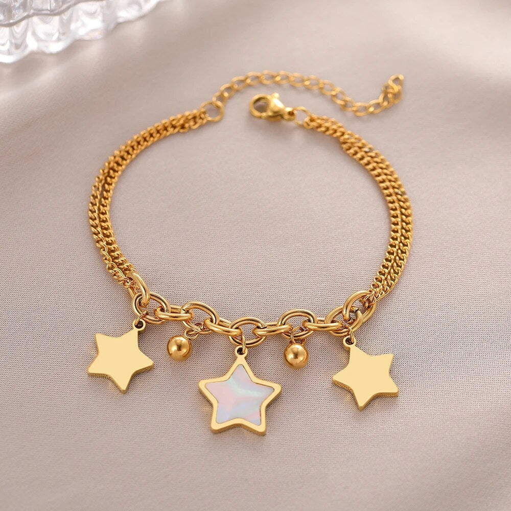 Classic Chain Bracelet In 18 Karat Gold Plated With Enameled Stars 