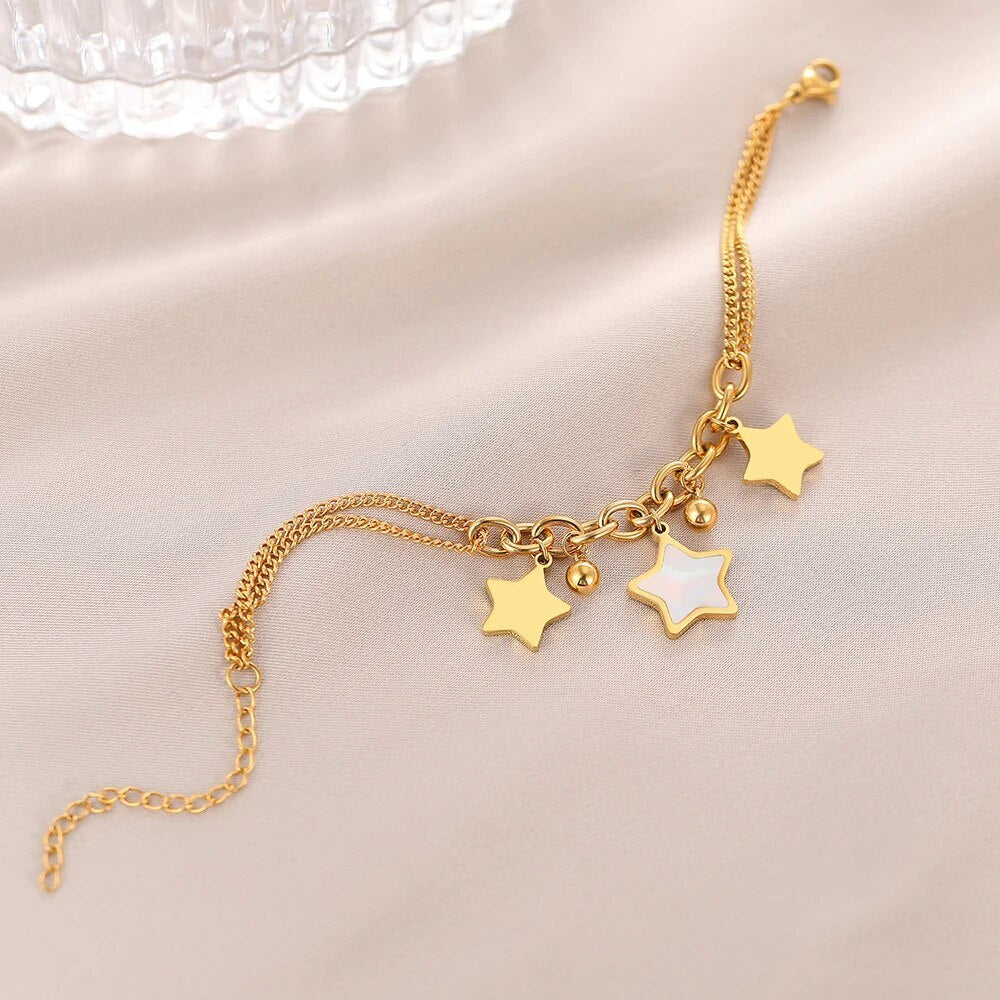 Classic chain bracelet in 18 Karat Gold Plated with enameled stars ...